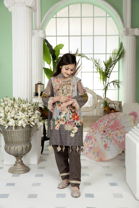 Kids Ready to Wear 3 Pcs Embroidered Lawn Collection by Mona 10