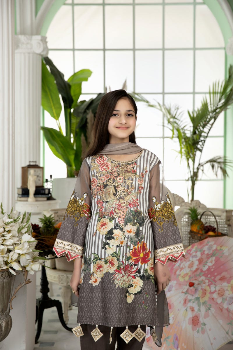 Kids Ready to Wear 3 Pcs Embroidered Lawn Collection by Mona 10