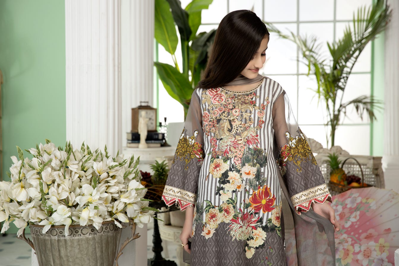 Kids Ready to Wear 3 Pcs Embroidered Lawn Collection by Mona 10