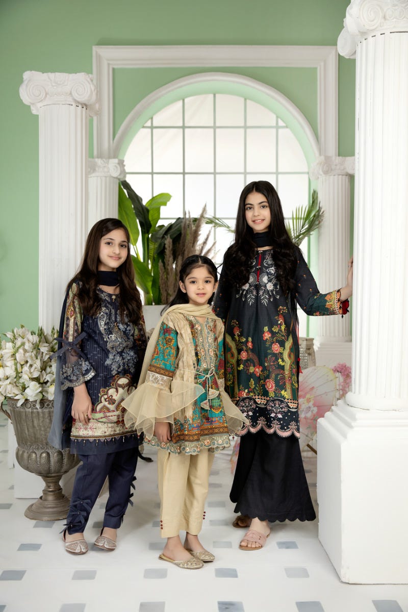 Kids Ready to Wear 3 Pcs Embroidered Lawn Collection by Mona 09