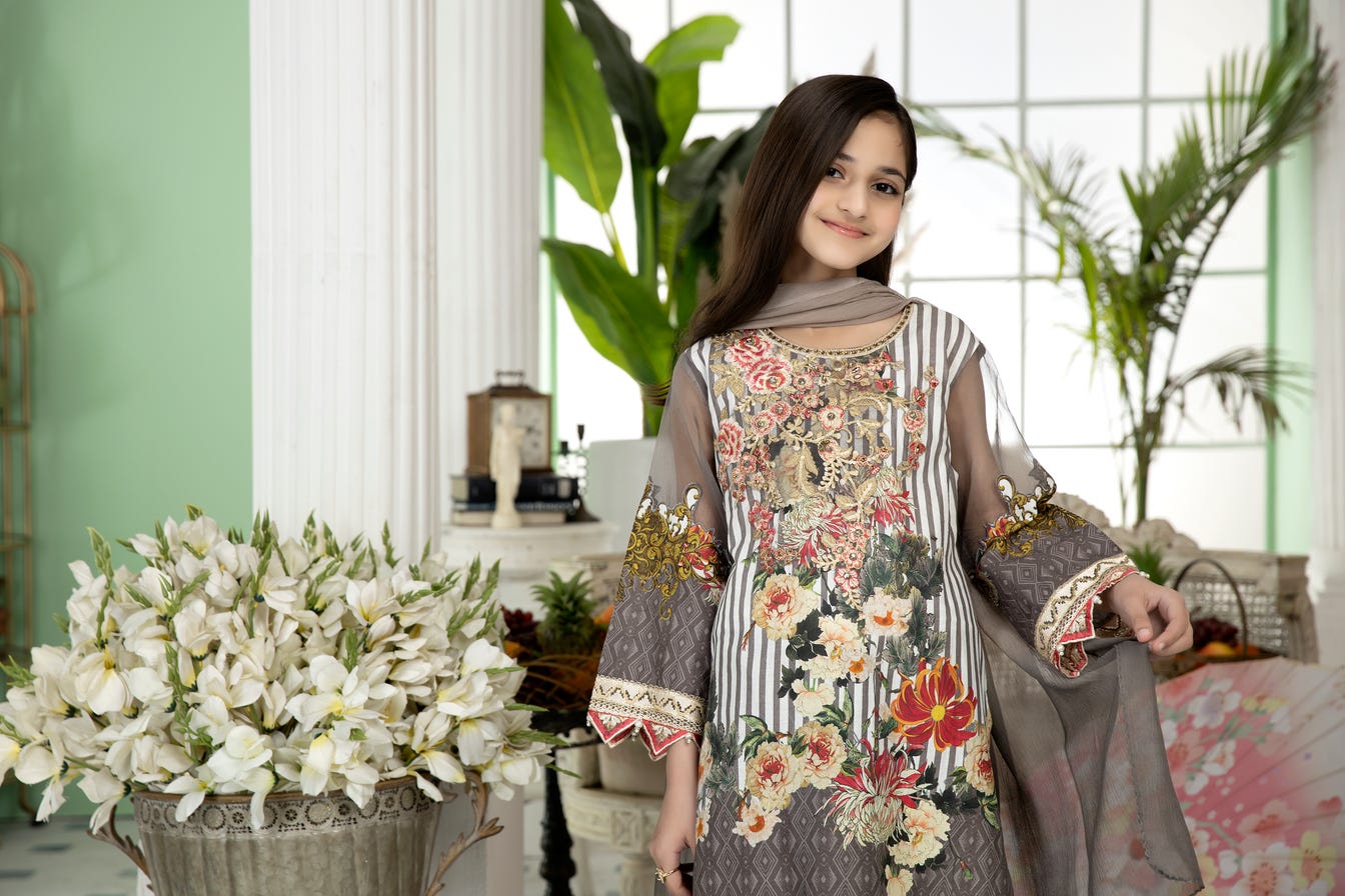 Kids Ready to Wear 3 Pcs Embroidered Lawn Collection by Mona 10