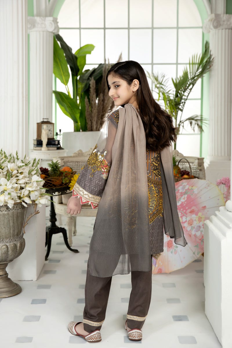 Kids Ready to Wear 3 Pcs Embroidered Lawn Collection by Mona 10