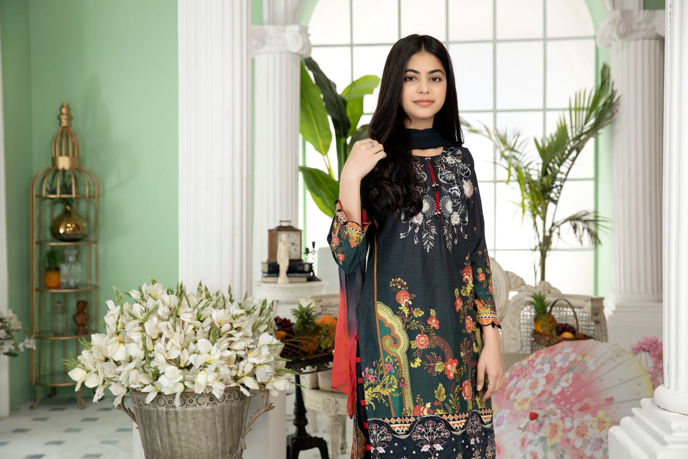 Kids Ready to Wear 3 Pcs Embroidered Lawn Collection by Mona 03