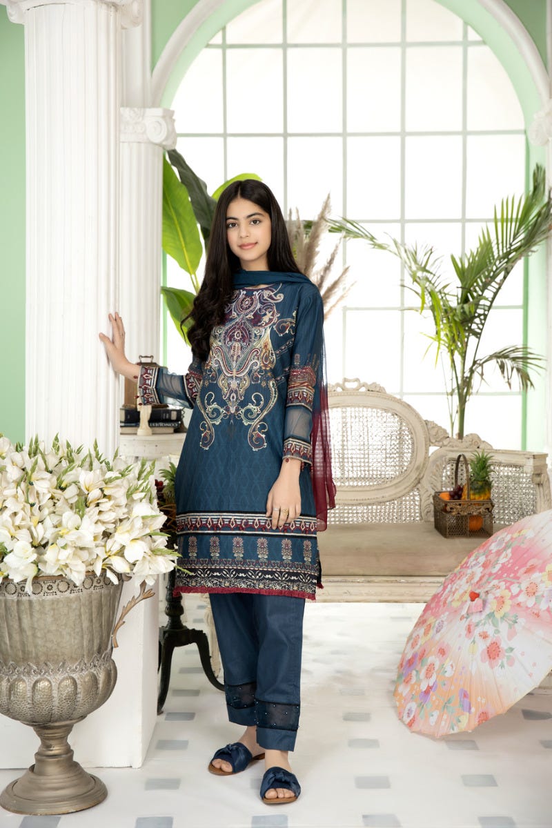 Kids Ready to Wear 3 Pcs Embroidered Lawn Collection by Mona 05