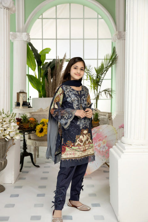 Kids Ready to Wear 3 Pcs Embroidered Lawn Collection by Mona 09