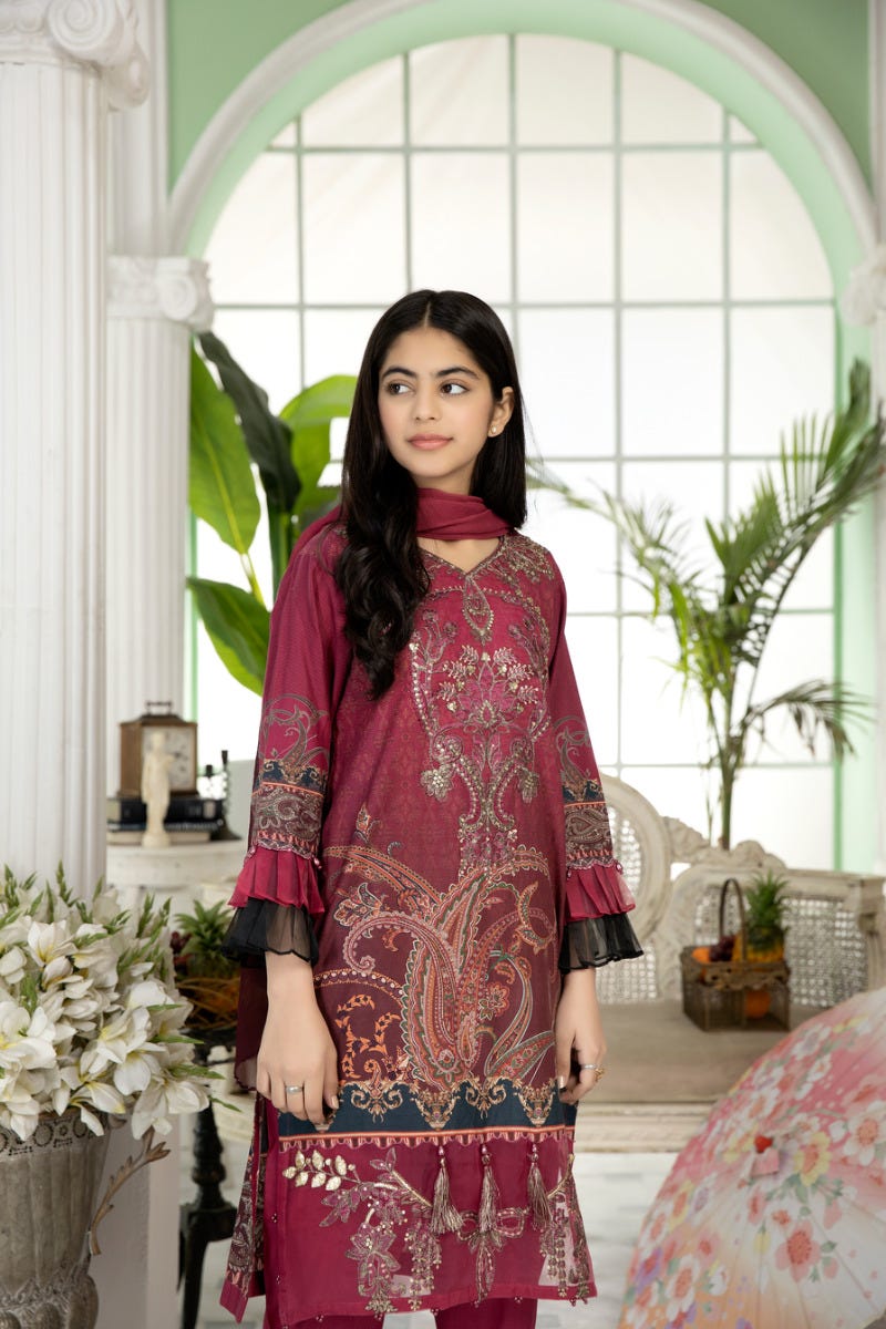 Kids Ready to Wear Embroidered 3 Pcs Lawn Collection by Mona 01