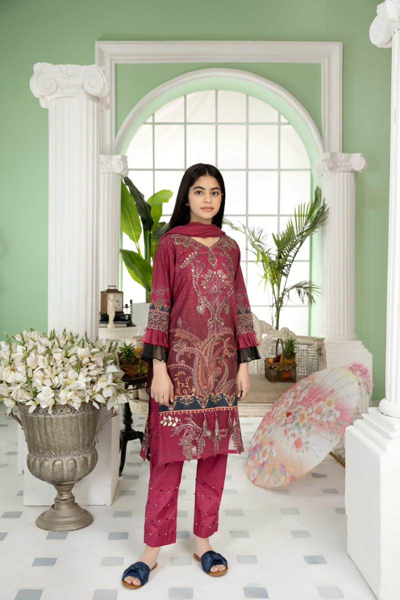 Kids Ready to Wear Embroidered 3 Pcs Lawn Collection by Mona 01