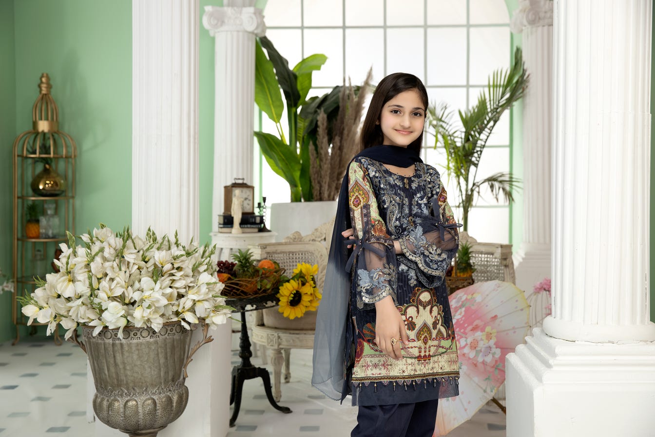 Kids Ready to Wear 3 Pcs Embroidered Lawn Collection by Mona 09