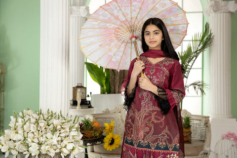 Kids Ready to Wear Embroidered 3 Pcs Lawn Collection by Mona 01