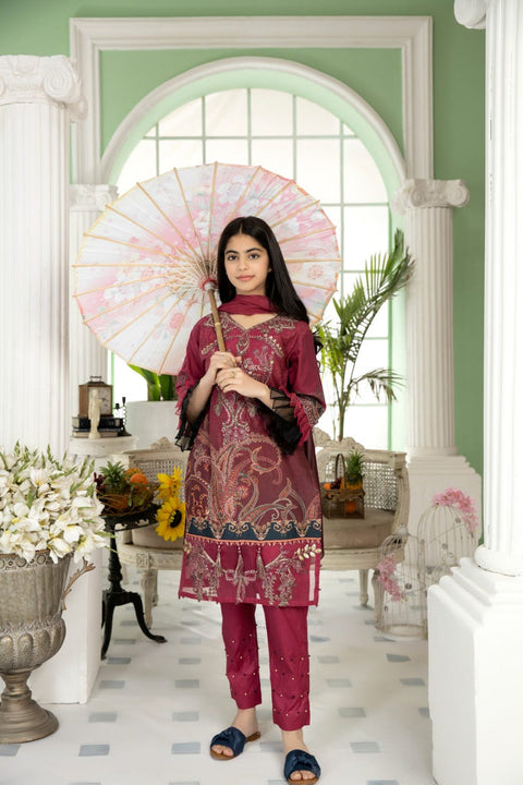 Kids Ready to Wear Embroidered 3 Pcs Lawn Collection by Mona 01