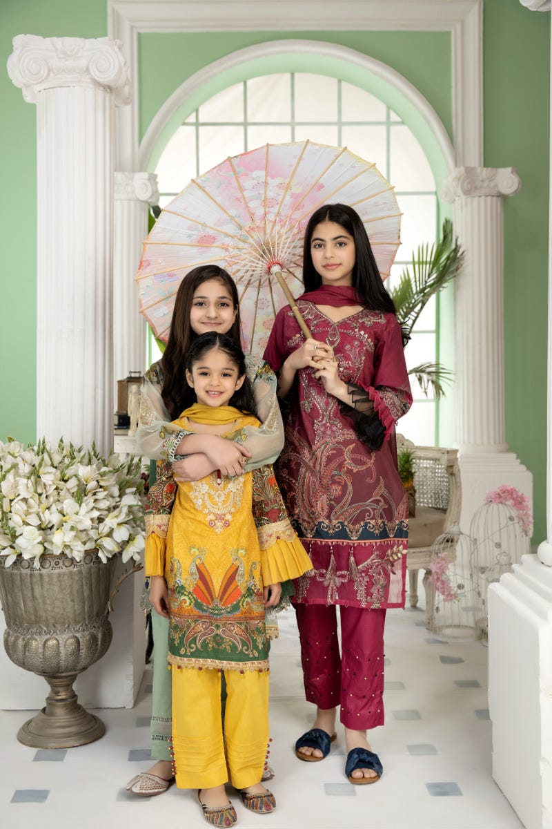 Kids Ready to Wear Embroidered 3 Pcs Lawn Collection by Mona 01