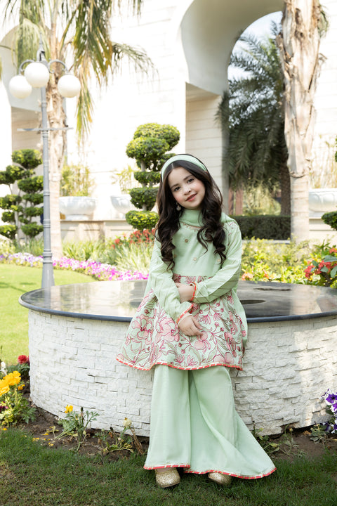 3pc Cotton Embroidered Girls Eid peplum 01