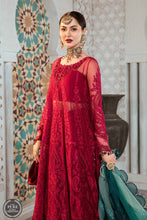 Maria B. Chiffon Cherry red with Shades of Teal 02