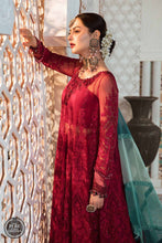 Maria B. Chiffon Cherry red with Shades of Teal 02