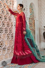 Maria B. Chiffon Cherry red with Shades of Teal 02