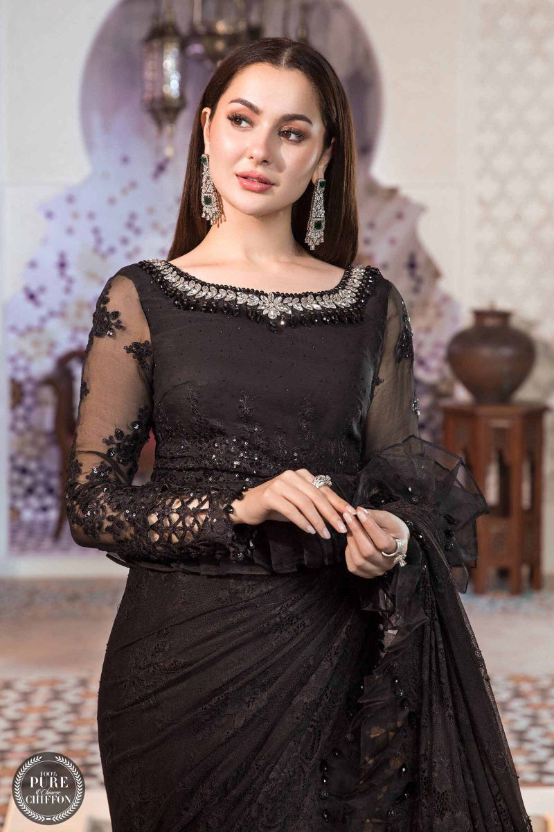 Maria B. Chiffon Black Saree 06