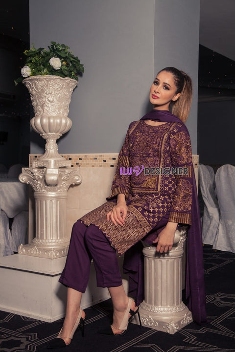 3 Piece Ready to wear stone linen dress by Sakeena Hasan