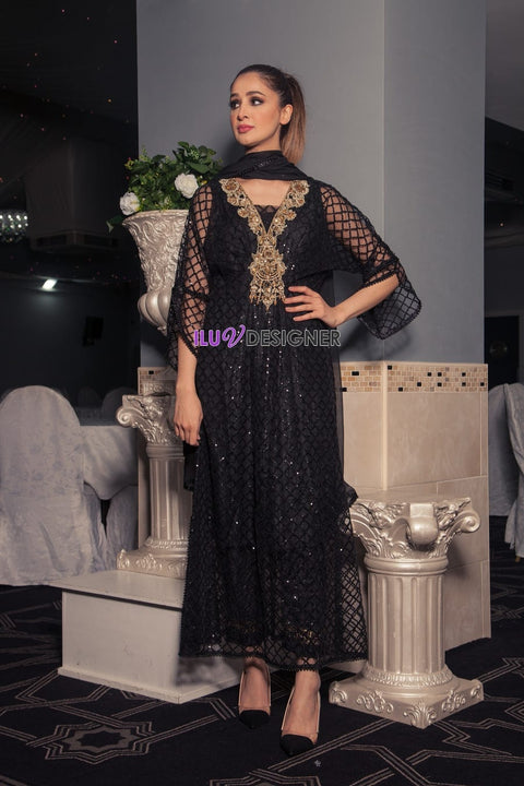 3 Piece ready to wear Embroidered long Dress by Sakeena Hasan