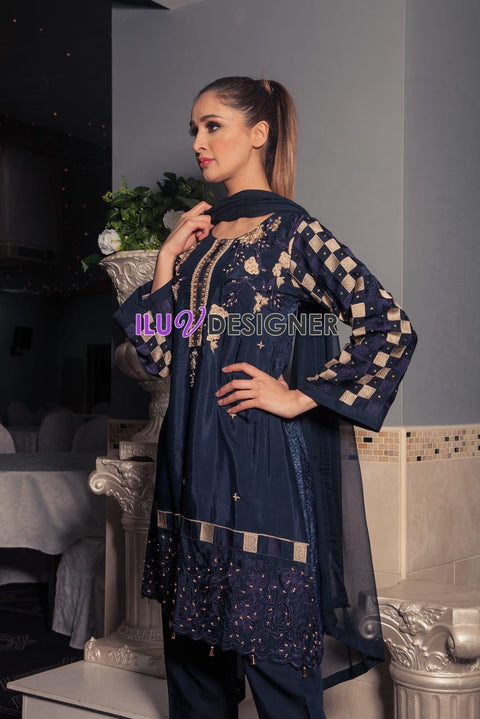 3 Piece Ready to wear Viscose dress with Adda work by Sakeena Hasan