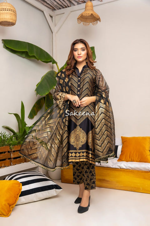 Silk Block printed Ready to Wear Dress by Sakeena Hasan 05