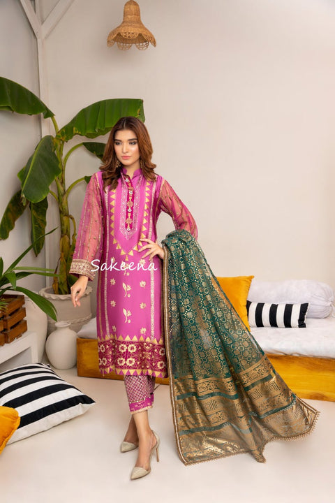 Silk Block printed Ready to Wear Dress by Sakeena Hasan 06