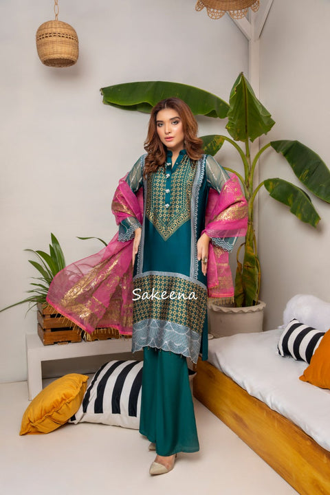 Silk Block printed Ready to Wear Dress by Sakeena Hasan 03