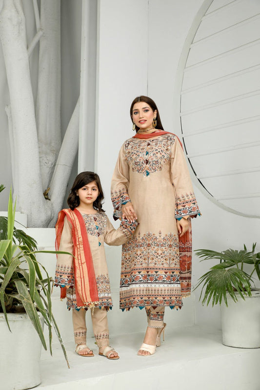 3pc Kids Viscose Ready to Wear Embroidered Dress