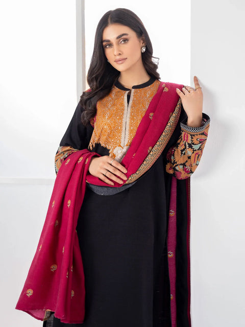 3pc LimeLight Khaddar Wool Shawl Dress u1415-black