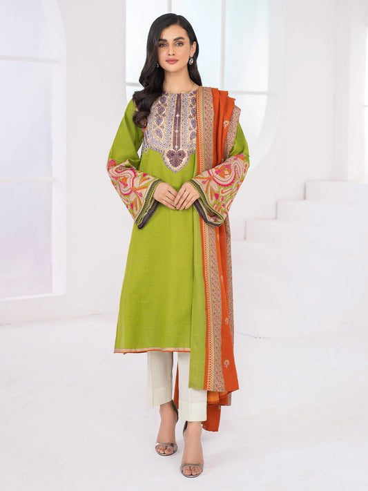 3pc LimeLight Khaddar Wool Shawl Dress u1415-Green