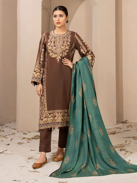 3pc Khaddar Winter Dress u2566-Brown