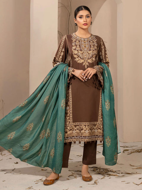 3pc Khaddar Winter Dress u2566-Brown