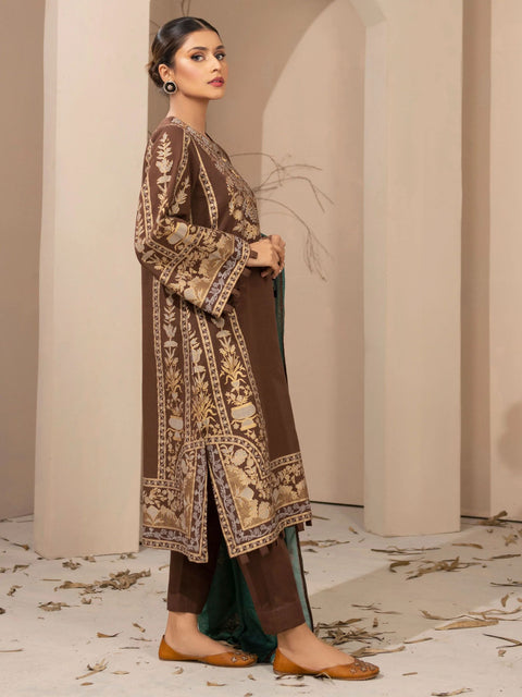 3pc Khaddar Winter Dress u2566-Brown