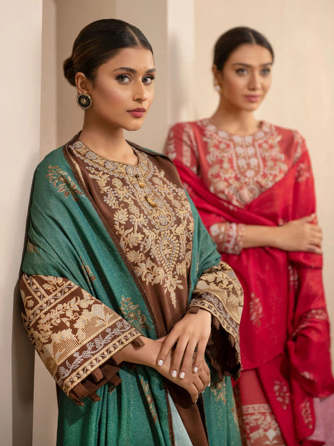 3pc Khaddar Winter Dress u2566-Brown