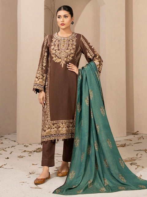 3pc Khaddar Winter Dress u2566-Brown