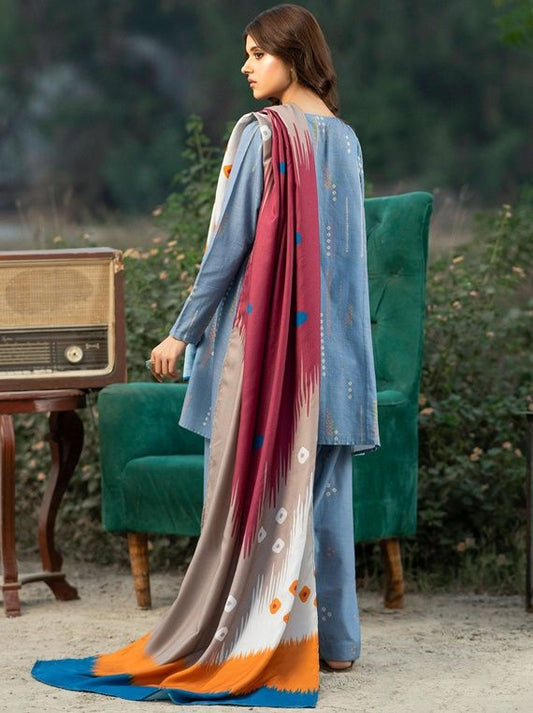 3pc Khaddar Winter Dress u2610-Ice-Blue