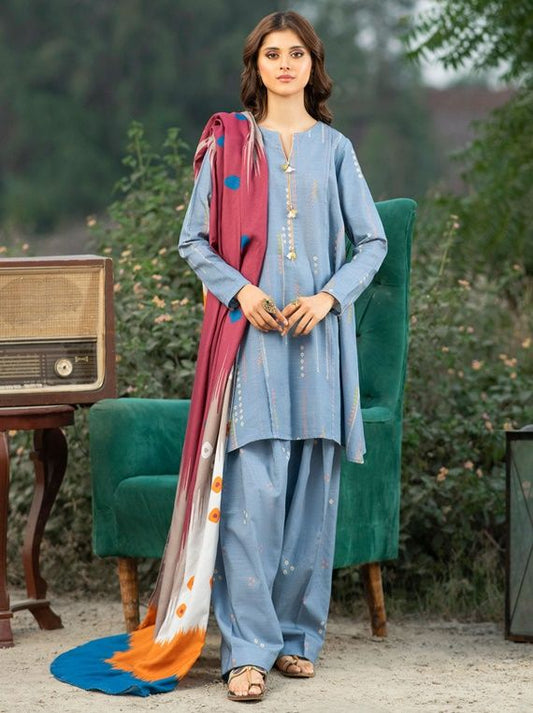 3pc Khaddar Winter Dress u2610-Ice-Blue