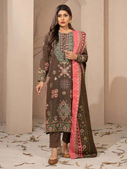 3pc Khaddar Winter Dress u2617-Brown