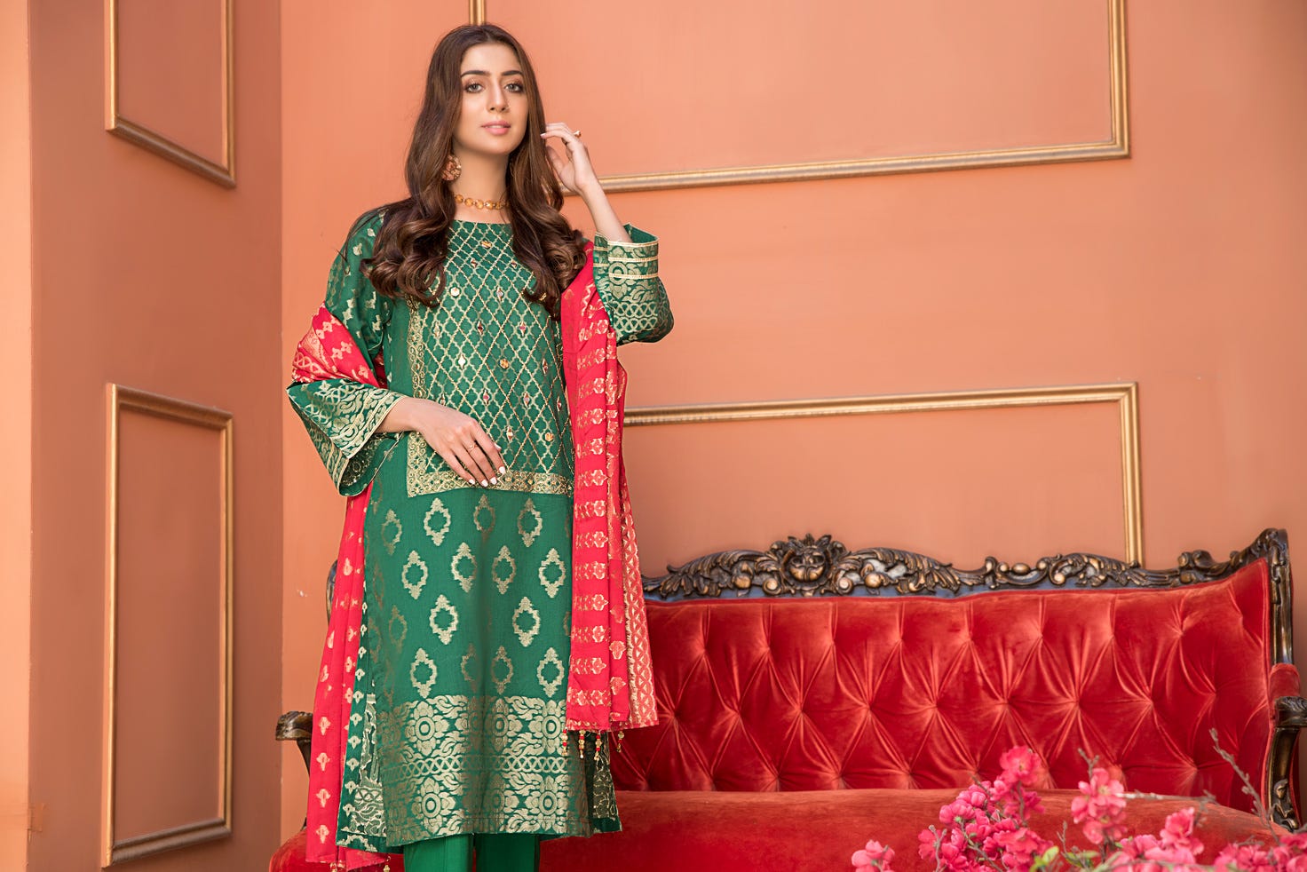Jacquard Lawn Ready to Wear Dress with Handwork by Zaiwa 13