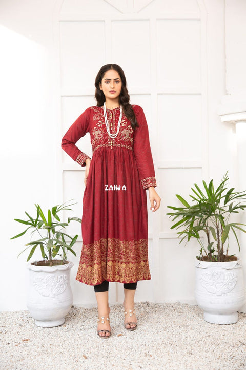 Ready to Wear Winter Embroidered Kurta by Zaiwa 07