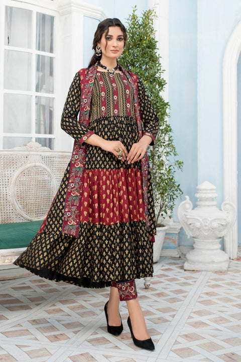 3 Pcs Ready To Wear Linen Embroidered Gown Dress by Zaiwa 04