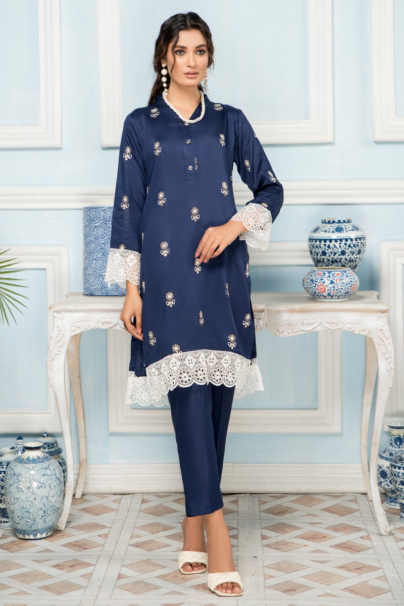 2 Pcs Ready To Wear Corduroy Embroidered Dress by Zaiwa 12