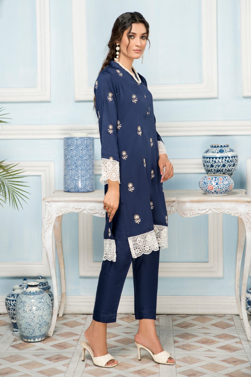 2 Pcs Ready To Wear Corduroy Embroidered Dress by Zaiwa 12