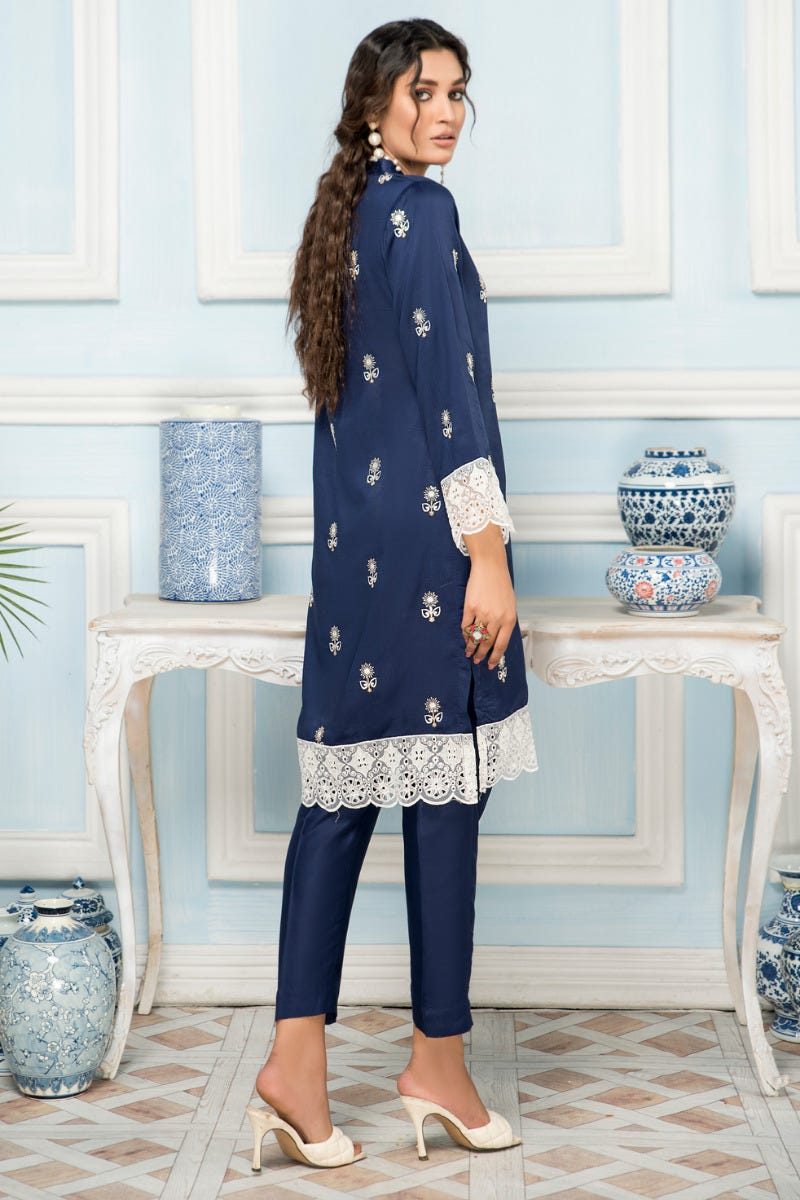 2 Pcs Ready To Wear Corduroy Embroidered Dress by Zaiwa 12